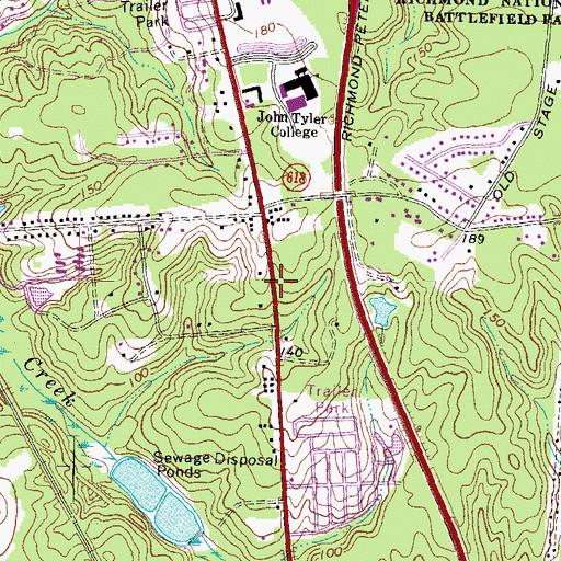 Topographic Map of WKHK-FM (Colonial Heights), VA