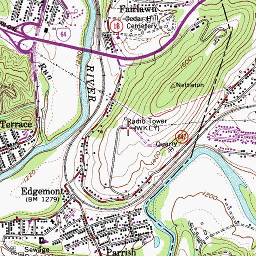 Topographic Map of WIQO-FM (Covington), VA