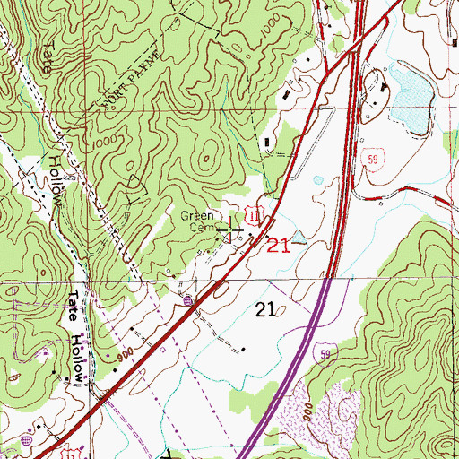Topographic Map of Green Cemetery, AL