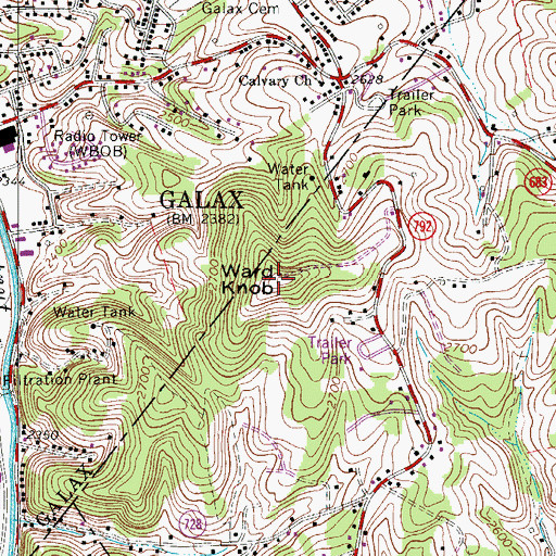 Topographic Map of WPRH-FM (Galax), VA