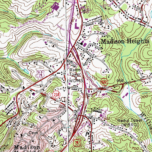 Topographic Map of WXYU-FM (Lynchburg), VA