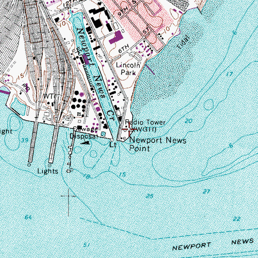 Topographic Map of WGH-FM (Newport News), VA