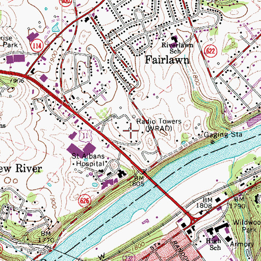Topographic Map of WRIQ-FM (Radford), VA