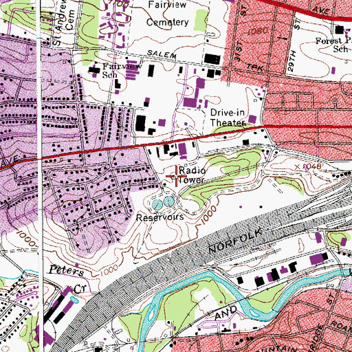 Topographic Map of WJLM-FM (Salem), VA