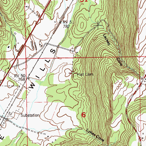 Topographic Map of Hall Cemetery, AL