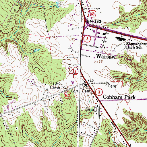 Topographic Map of WNNT-FM (Warsaw), VA