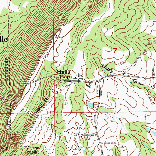 Topographic Map of Halls Gap, AL