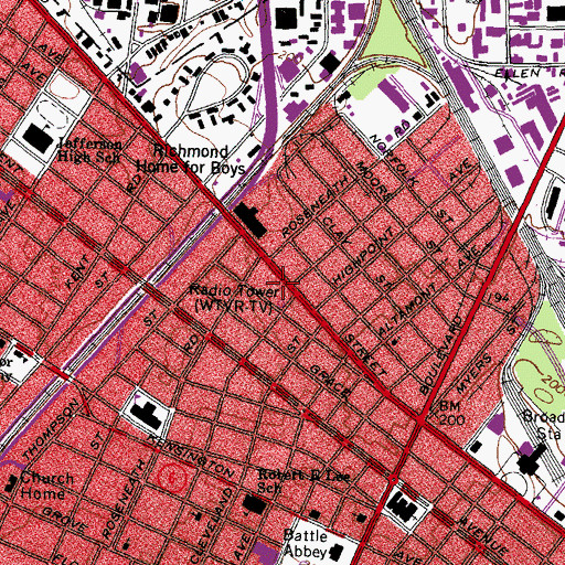Topographic Map of WTVR-TV (Richmond), VA