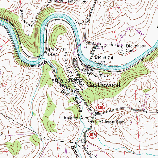 Topographic Map of Castlewood, VA