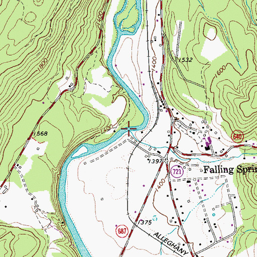 Topographic Map of Falling Spring Creek, VA