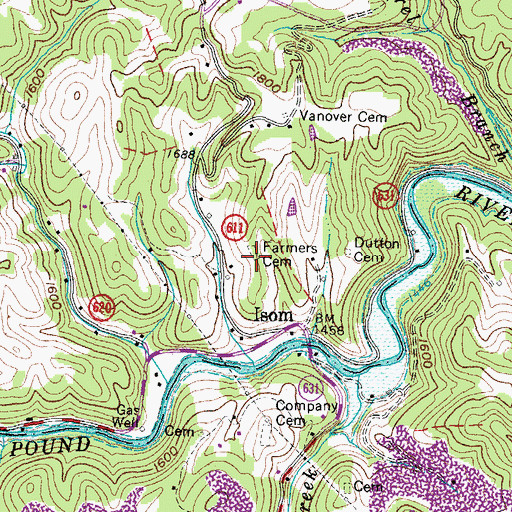 Topographic Map of Farmers Cemetery, VA