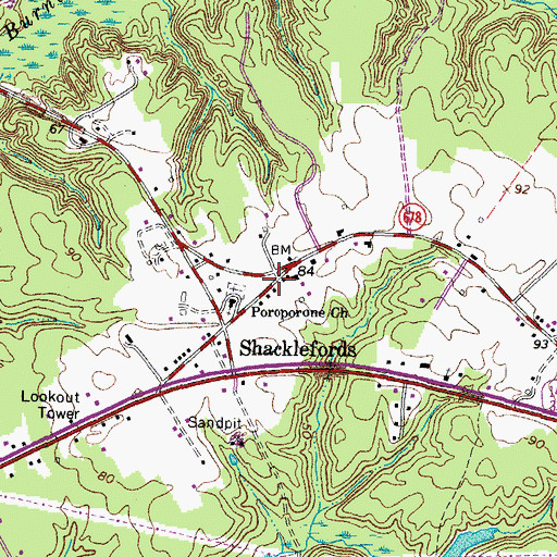 Topographic Map of Shacklefords, VA