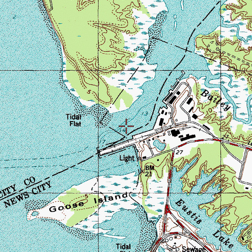 Topographic Map of Skiffes Creek, VA