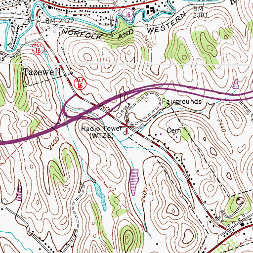 Topographic Map of WTZE-AM (Tazewell), VA