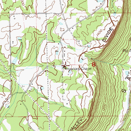 Topographic Map of Hawkins Chapel, AL