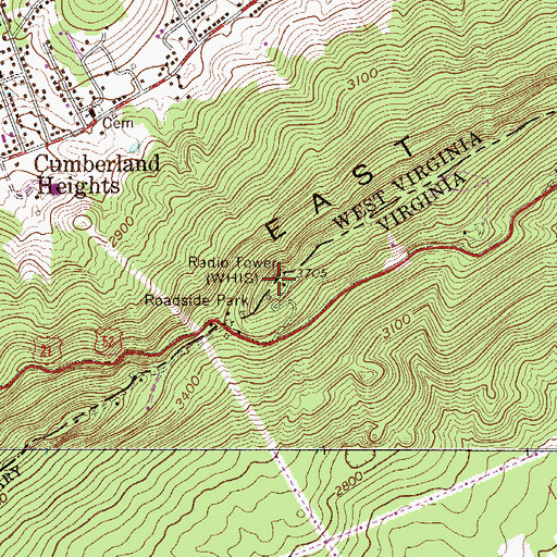 Topographic Map of WHIS Radio Tower (Tazewell), VA