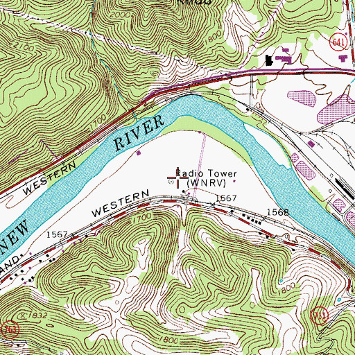 Topographic Map of WNRV Radio Tower (Tazewell), VA