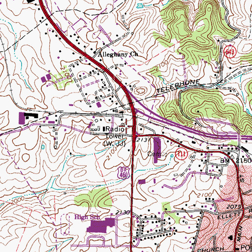 Topographic Map of WJJJ Radio Tower (Tazewell), VA