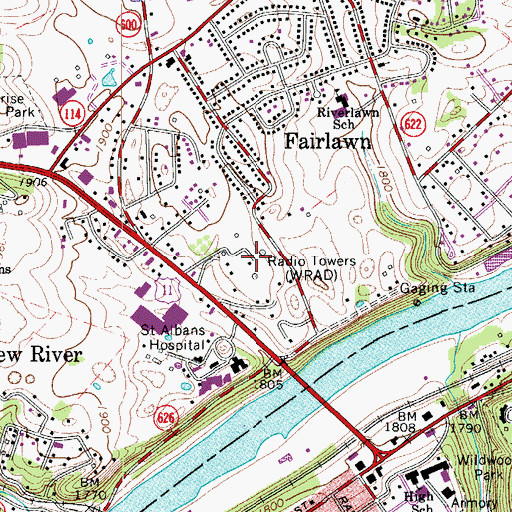 Topographic Map of WRAD Radio Tower (Tazewell), VA