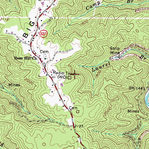 Topographic Map of WOIC Radio Tower (Tazewell), VA