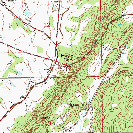 Topographic Map of Hayes Gap, AL