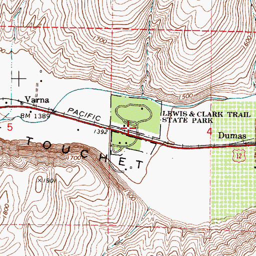 Topographic Map of Lewis and Clark Trail State Park, WA