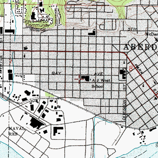 Topographic Map of A J West Elementary School, WA
