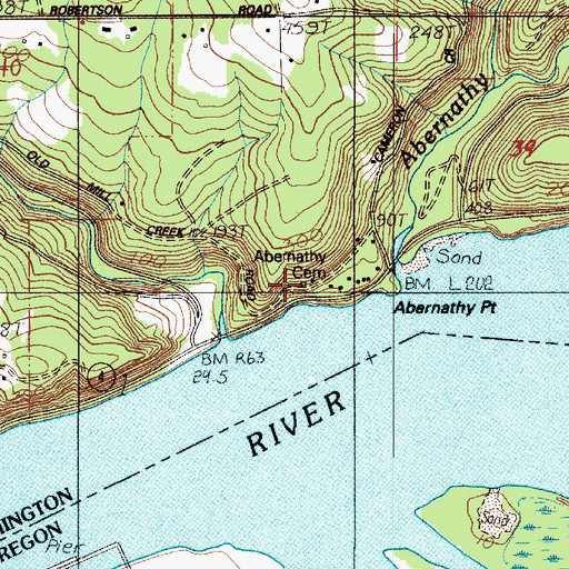 Topographic Map of Abernathy Cemetery, WA