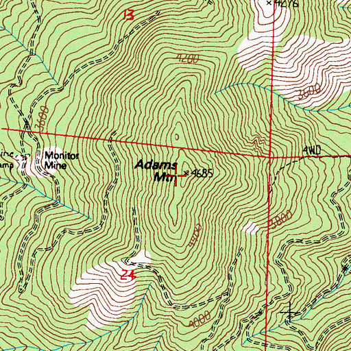 Topographic Map of Adams Mountain, WA