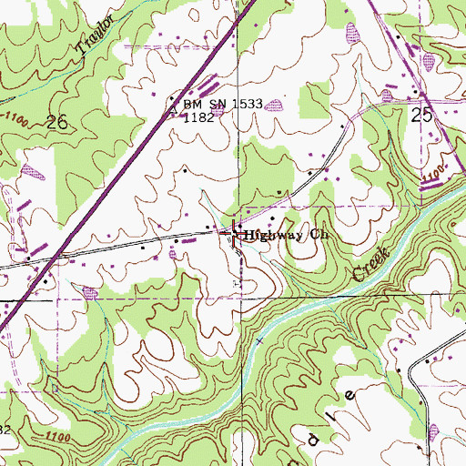 Topographic Map of Highway Church, AL