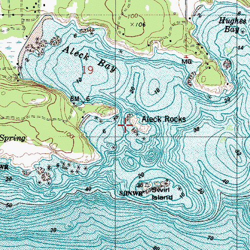 Topographic Map of Aleck Rocks, WA