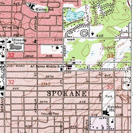 Topographic Map of All Saints Middle School, WA