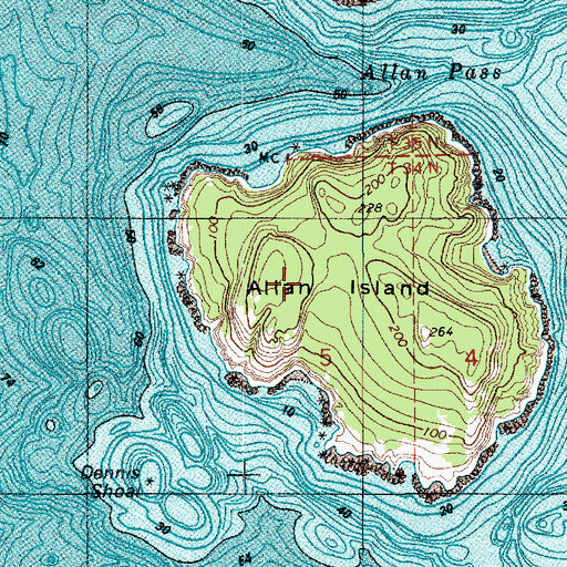 Topographic Map of Allan Island, WA