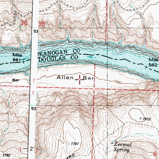 Topographic Map of Allen Bar, WA