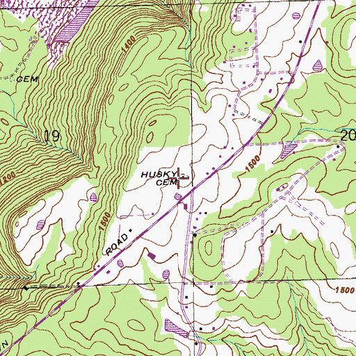 Topographic Map of Husky Cemetery, AL