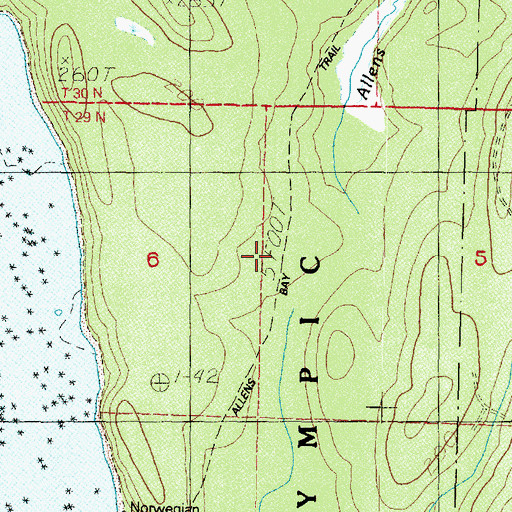 Topographic Map of Allens Bay Trail, WA