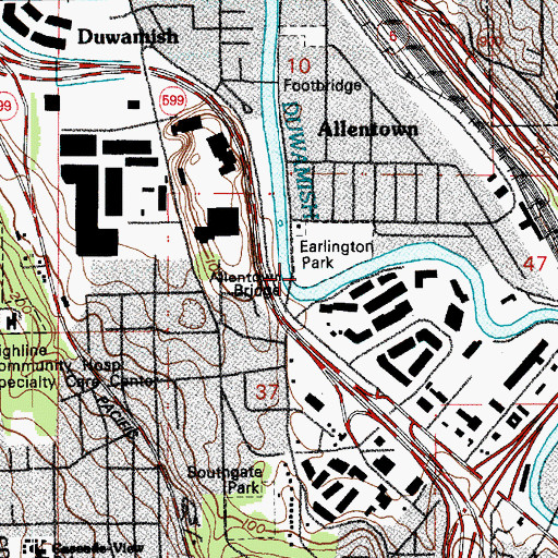 Topographic Map of Allentown Bridge, WA