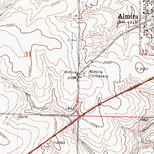 Topographic Map of Almira Cemetery, WA