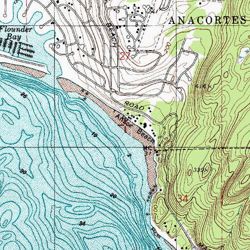 Topographic Map of Anaco Beach, WA
