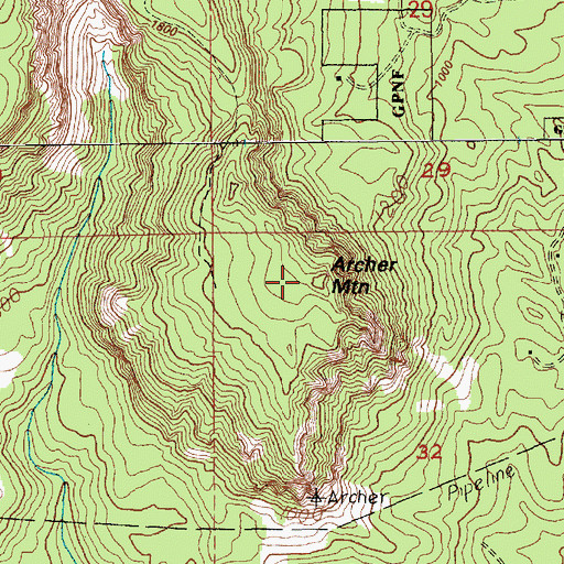 Topographic Map of Archer Mountain, WA