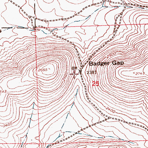 Topographic Map of Badger Gap, WA