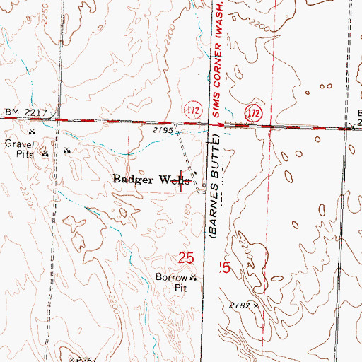 Topographic Map of Badger Wells, WA