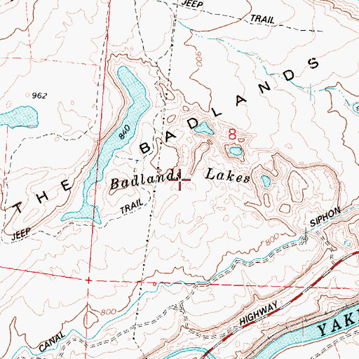 Topographic Map of Badlands Lakes, WA
