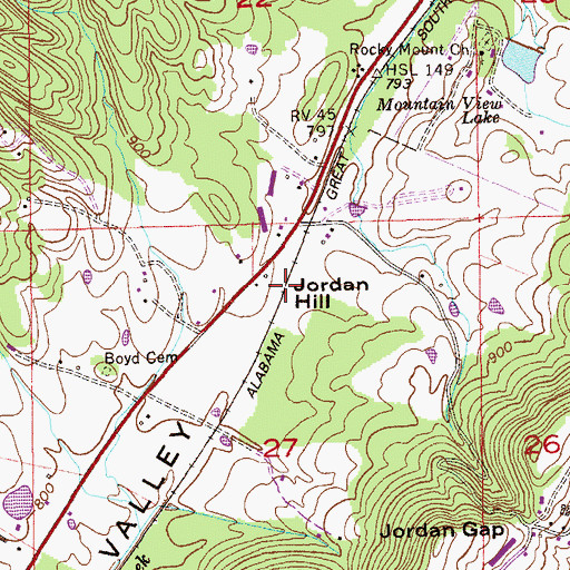 Topographic Map of Jordan Hill, AL