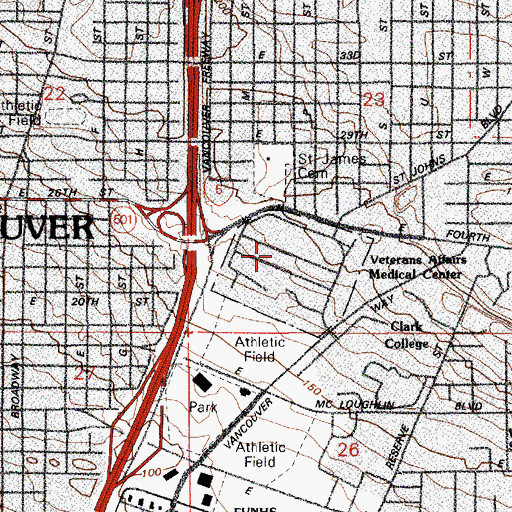 Topographic Map of Barnes General Hospital, WA