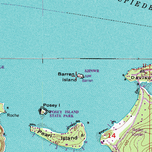 Topographic Map of Barren Island, WA