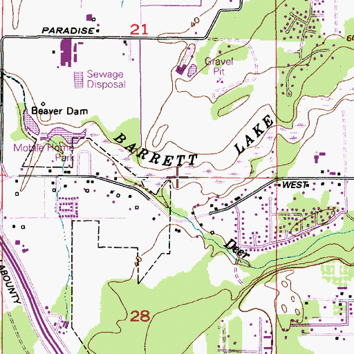 Topographic Map of Barrett Lake, WA