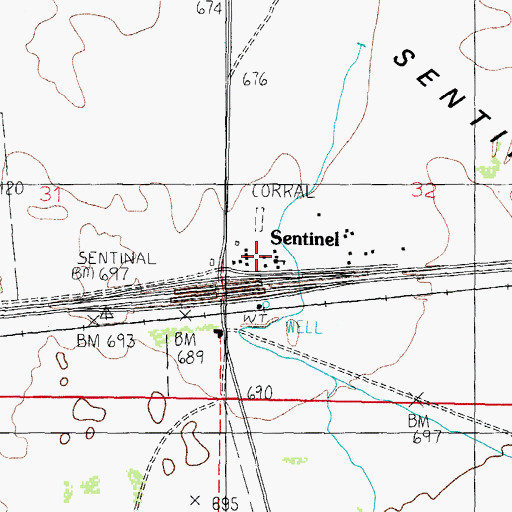 Topographic Map of Sentinel Elementary School, AZ