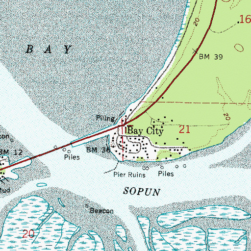 Topographic Map of Bay City, WA