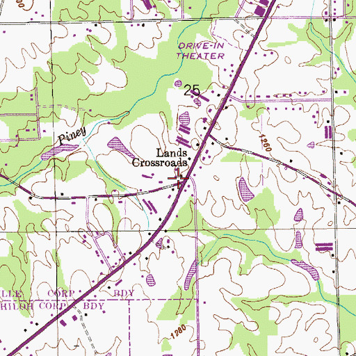 Topographic Map of Lands Crossroads, AL